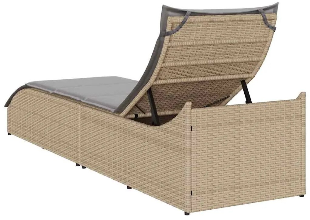 összecsukható napozóágy párnával és tárolóval bézs polyrattan
