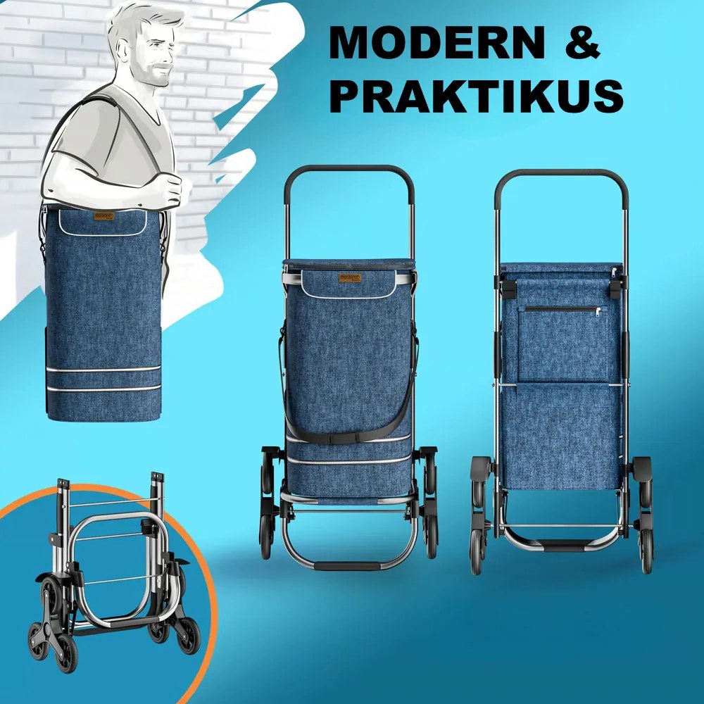 COMFORT bevásárlótáska lépcsőjáró kerekekkel, 50l, kék Monzana