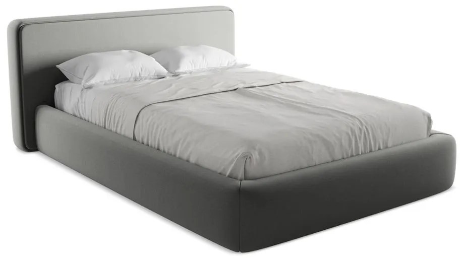 Szürke kárpitozott ágyneműtartós franciaágy ágyráccsal 140x200 cm Kiana – Makamii