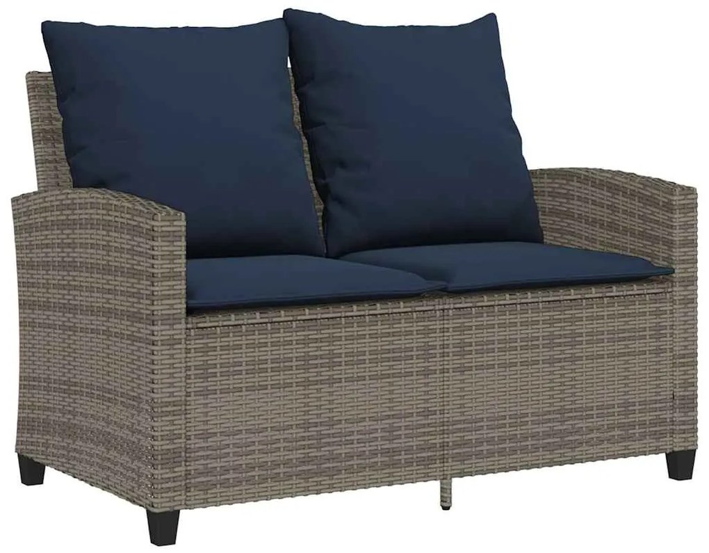 2 személyes szürke polyrattan kerti kanapé asztallal&amp;párnával