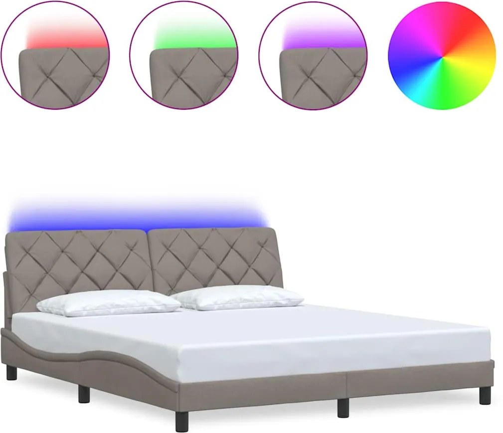 vidaXL tópszínű szövet ágykeret LED-ekkel matrac nélkül 180 x 200 cm
