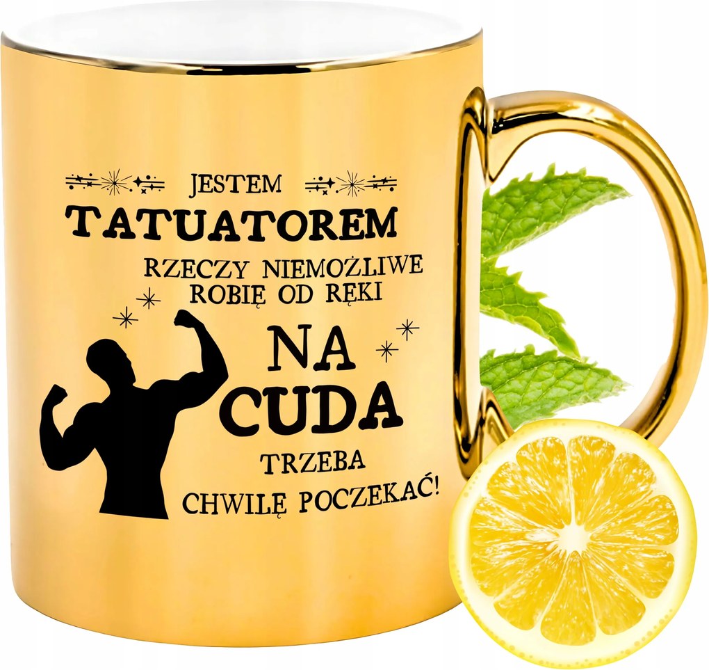 Prémium Arany Csillogó Bögre Tetováló Ajándék Nyomtatott Fotóval