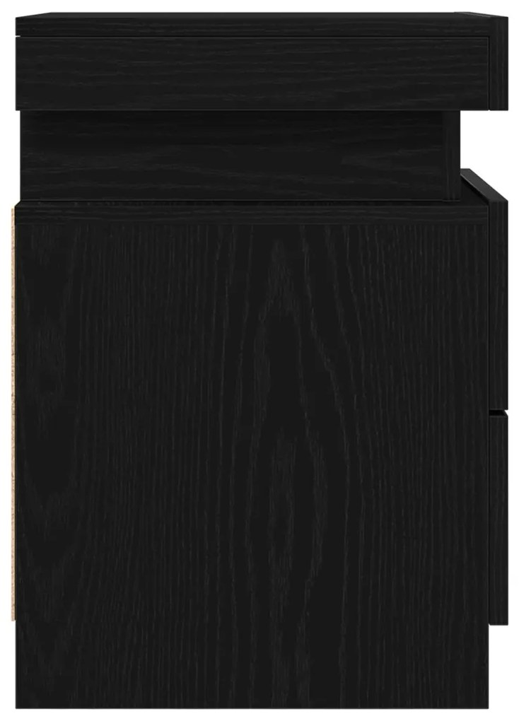 Éjjeli Asztal LED Fénnyel 2 db Fekete Fenyő 35x39x55 cm