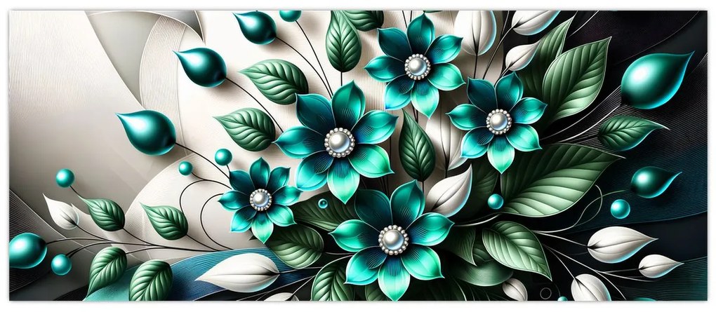 Kép - 3D türkiz virágok (120x50 cm)