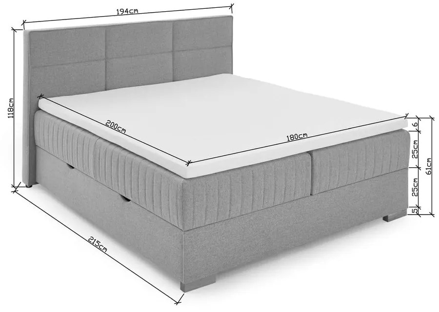 Bézs ágyneműtartós boxspring ágy 180x200 cm Tambo – Meise Möbel