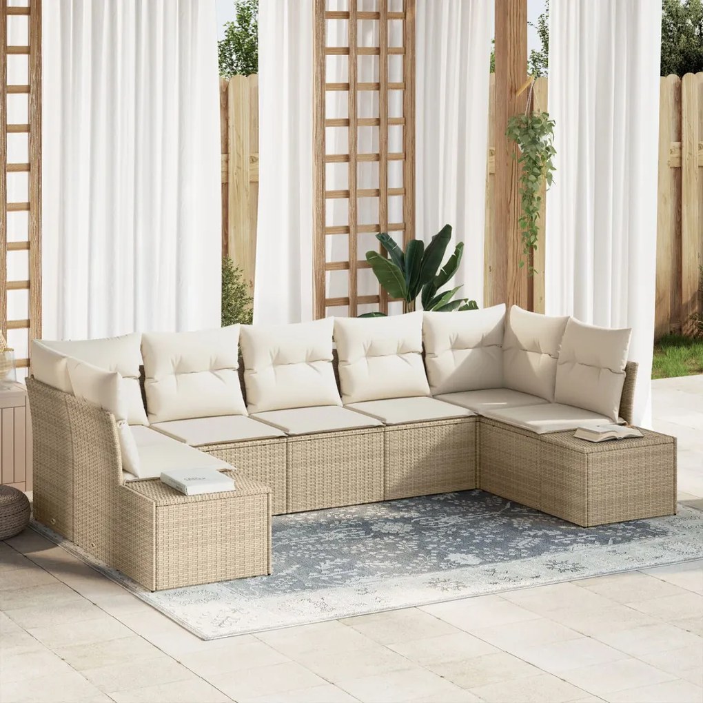Kerti Kanapé Szett 7 pcs bézs és krémszínű 289 x 154 x 85 cm