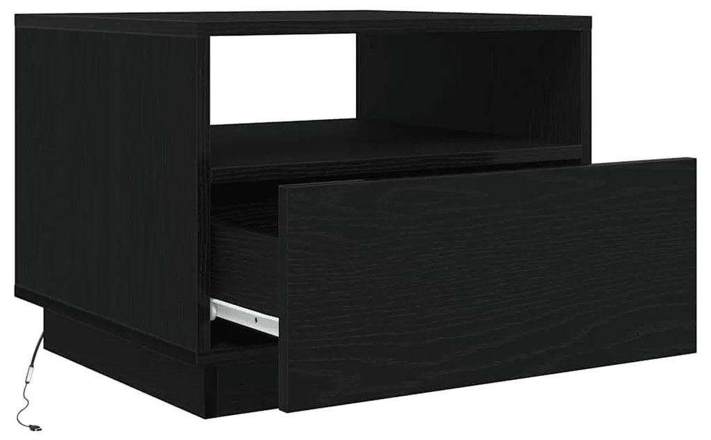 fekete tölgyszínű dohányzóasztal LED-lámpákkal 50x49x40 cm