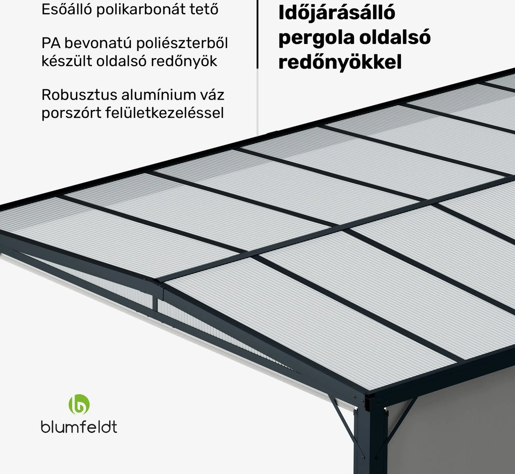Blumfeldt Pantheon Cortina Solid Sky Pergola 3x4, időjárásálló, porszórt, oldalsó panelek