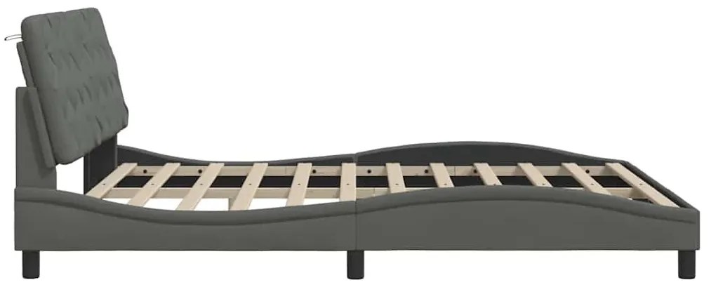 sötétszürke szövet ágykeret LED-es matrac nélkül 180 x 200 cm