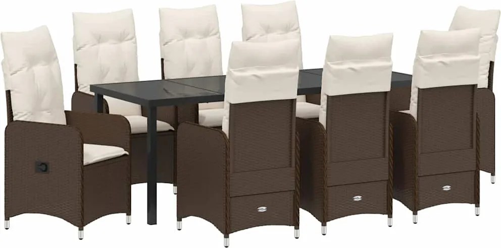 vidaXL Kert étkező szett párnával 9 pcs Barna polirattan