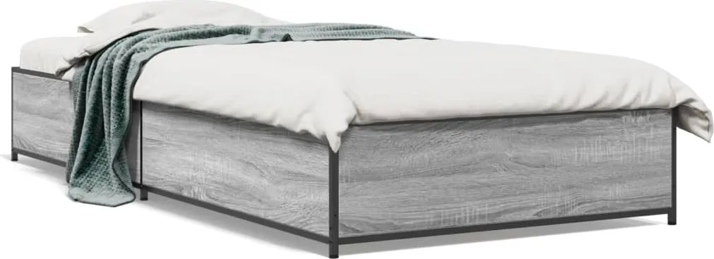 vidaXL sonoma tölgyszínű szerelt fa és fém ágykeret 100 x 200 cm