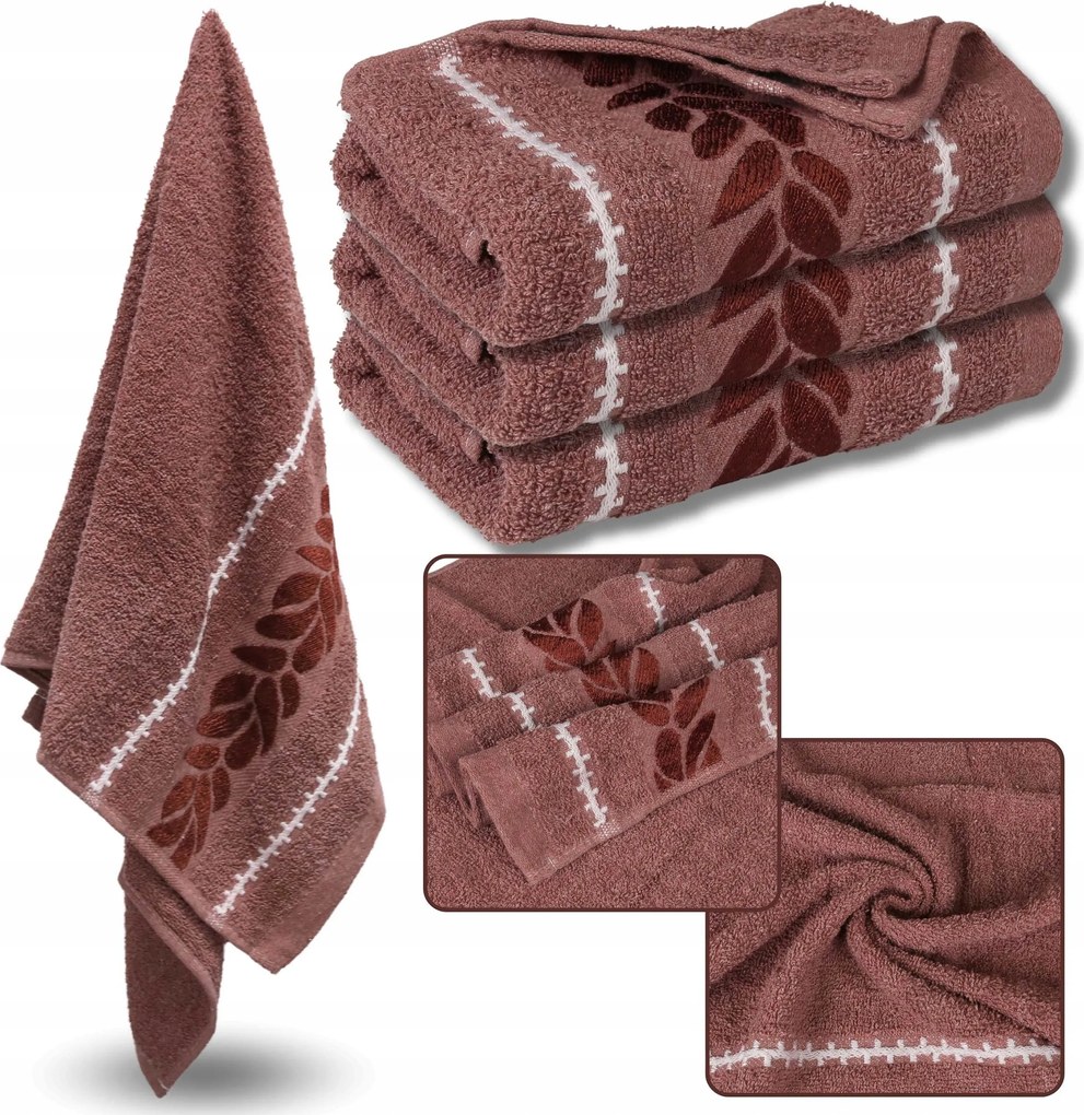 Korall hímzett pamut törölköző, fürdőlepedő levelek 70x135 cm x3