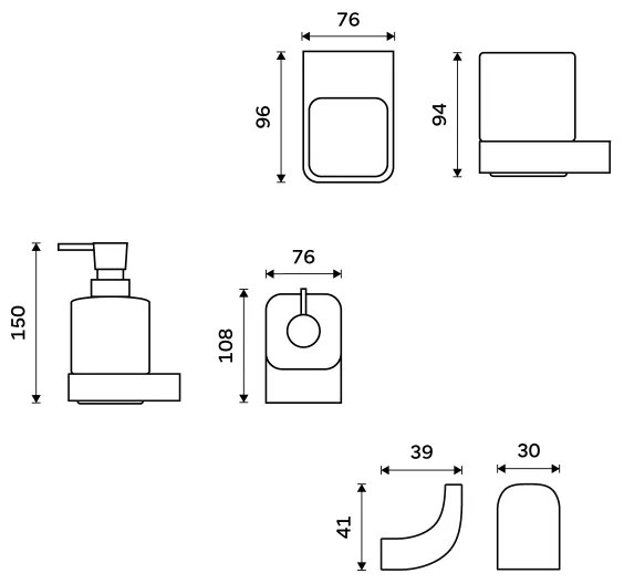 NIMCO NKC készlet-31K-T-90-Szappan adagoló, fogkefe állvány és fali kampó NIKAU