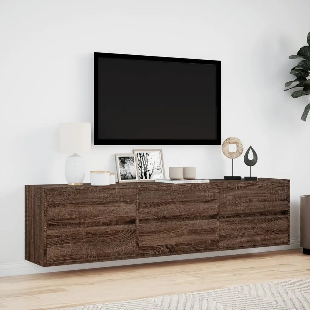 barna tölgy színű fali TV-szekrény LED-del 180 x 31 x 45 cm