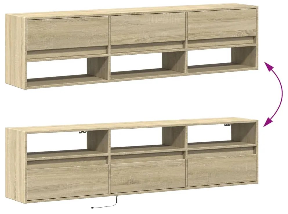 sonoma tölgy színű falra TV-szekrény LED-del 180 x 31 x 45 cm