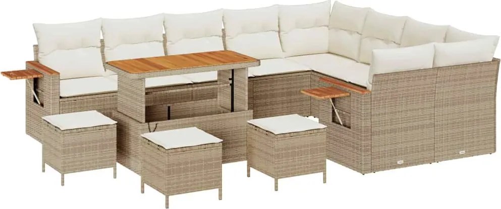 vidaXL Kerti Kanapé Szett párnával 14 pcs Beige és krém polirattan