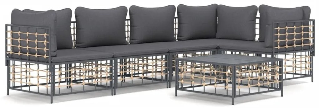 6 részes antracitszürke polyrattan kerti ülőgarnitúra párnákkal