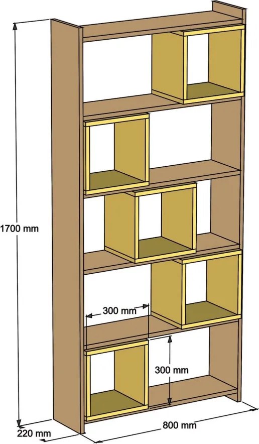Box könyvespolc, dió-sárga, 80 cm