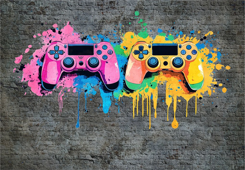 Fotótapéta Graffiti Tégla Gamepad Utcaművészet Vinyl 416x290 +ragasztó