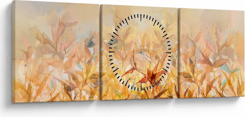 Kép - levelek az ősz színében, olajfestmény (órával) (90x30 cm)