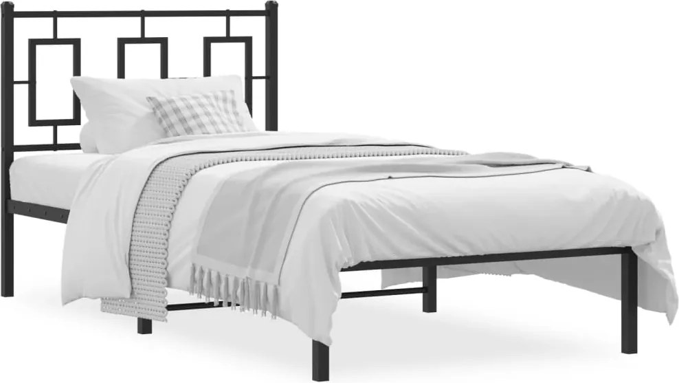 vidaXL fekete fém ágykeret fejtámlával 90 x 190 cm