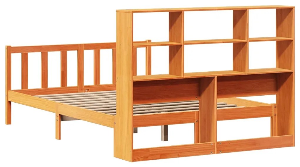 barna tömör fenyőfa könyvespolcos ágy matrac nélkül 120 x 190cm