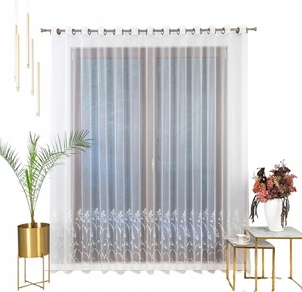 Függöny készre szerelve, napellenző virágos hímzéssel 350X160