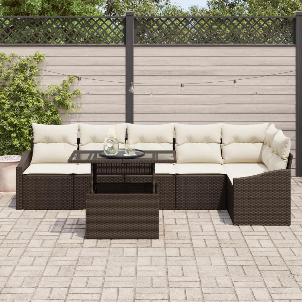 Kerti Kanapé Szett 7 pcs Barna és Krém 100 x 55 x 73 cm