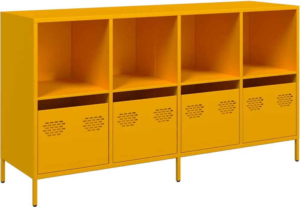 vidaXL mustársárga hidegen hengerelt acél tálalószekrény 135x39x73,5cm