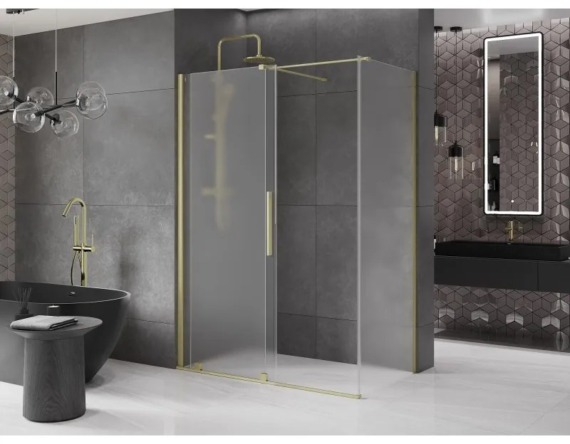 Mexen Velar, zuhanykabin tolóajtóval 130 x 75 cm, 8 mm matt üveg, arany matt, 871-130-075-31-55