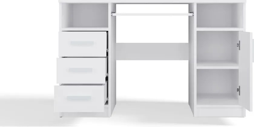 Delta íróasztal, 120 cm, 3 fiók, szekrény, polcok, fehér