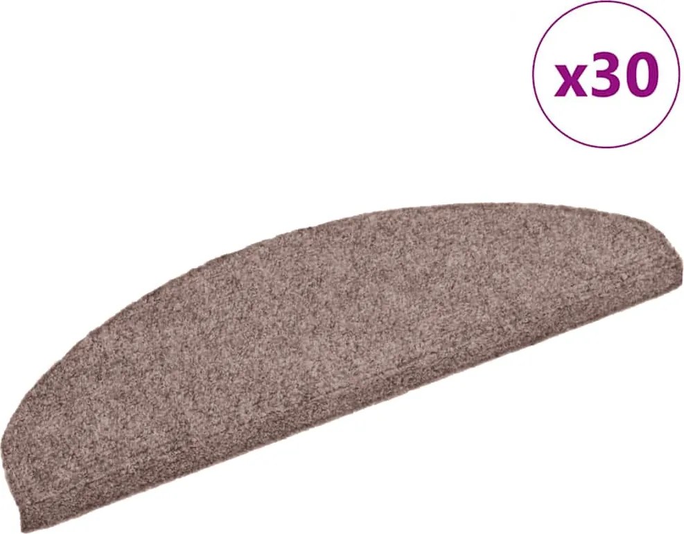 vidaXL öntapadós lépcsőszőnyegek, 30 db, világosbarna, félkör alakú, nagy, 65 x 21 x 4 cm