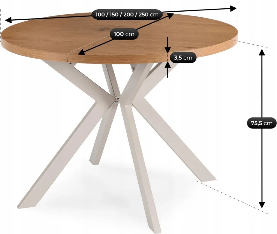 Modern bővíthető étkezőasztal LUKAS 100–250 cm tölgy kasmír