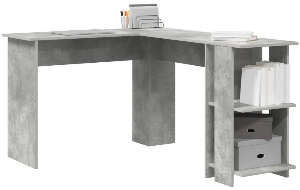 vidaXL Sarokíróasztal Beton Szürke 140 x 113,5 x 75 cm Faanyag