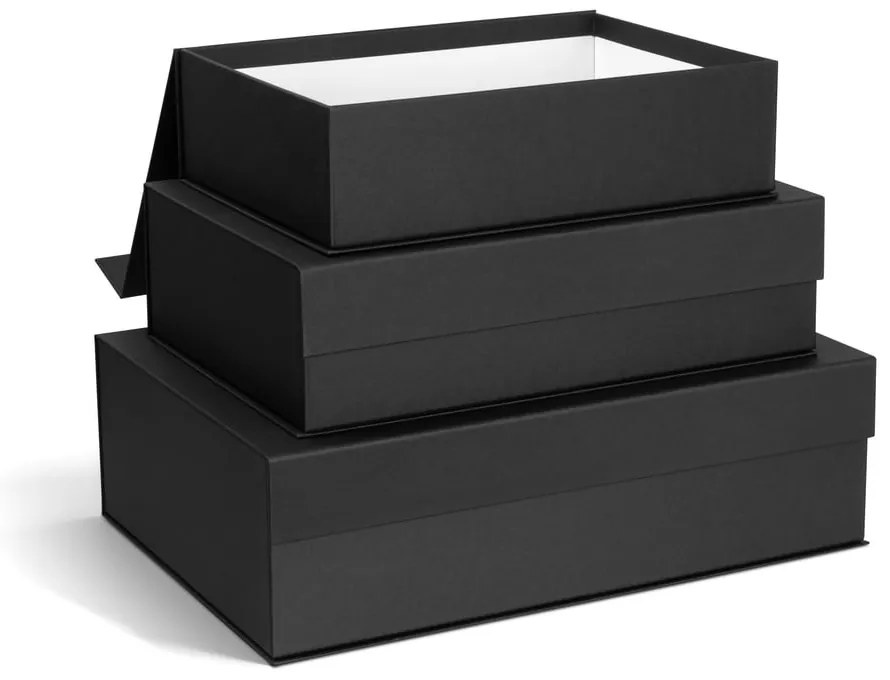 Sötétszürke fedeles dekoratív karton tárolódoboz szett 3 db-os 42,5x29,5x13 cm Kian Paper Laminate – Bigso