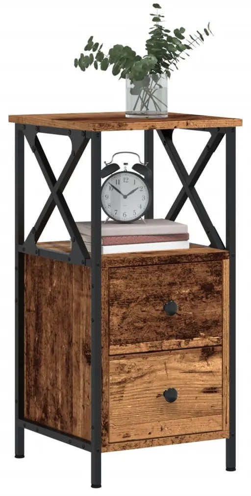 2 db antik fa színű szerelt fa éjjeliszekrény 34 x 35,5 x 70 cm