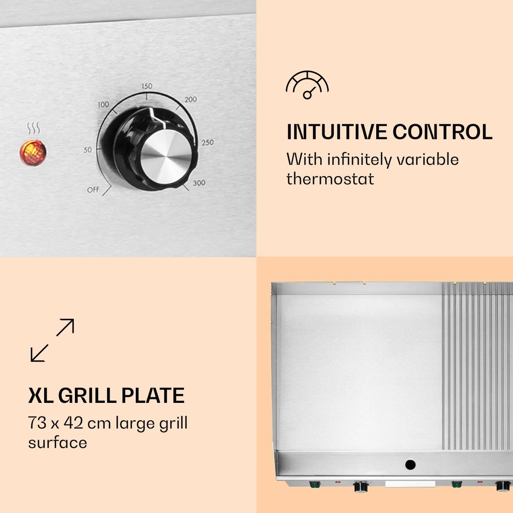 Klarstein Grillmeile 4400, elektromos grill, 2 x 2200 W, rozsdamentes acél grill lap