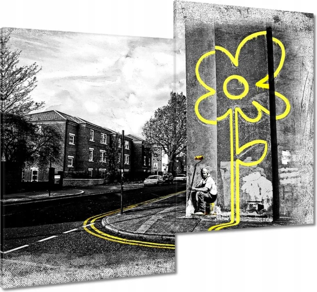 Vászonkép 80x70 Banksy sárga virág