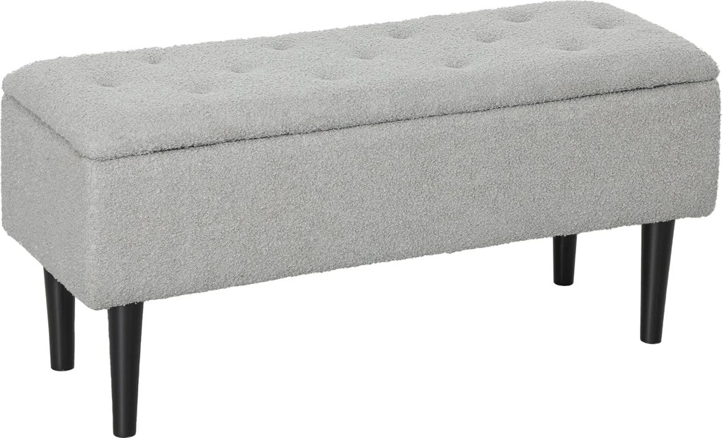HOMCOM Tárolós Pad, Ágy Pad, Kárpitozott Pad Hajtható Tetővel, Velúrviselet, Tároló Pad, Nappalihoz, Hálószobához, Szürke, 95 x 38 x 45 cm | Aosom