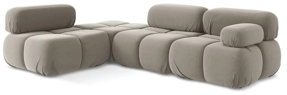 Bézs bársony moduláris sarokkanapé (bal oldali) Lokua – Makamii