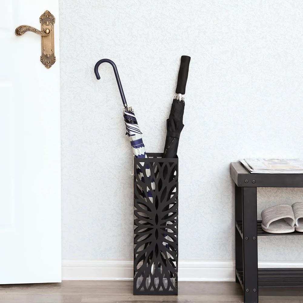 FLORE fém esernyőtartó, 15,5x15,5x49cm, fekete SongmicsHome