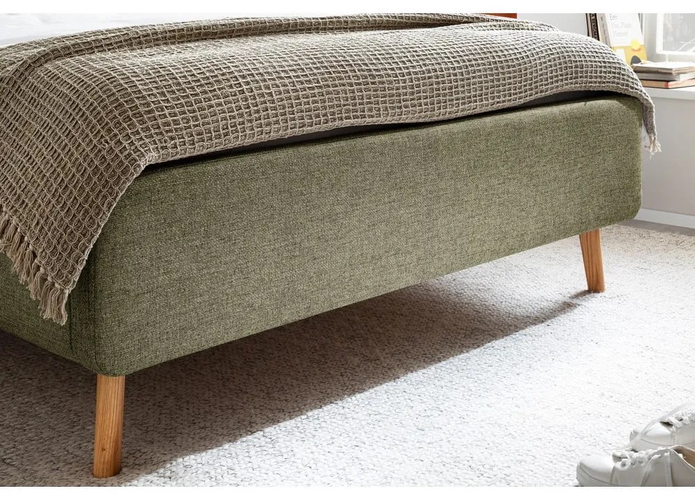 Zöld kárpitozott ágyneműtartós franciaágy ágyráccsal 140x200 cm Lotte – Meise Möbel