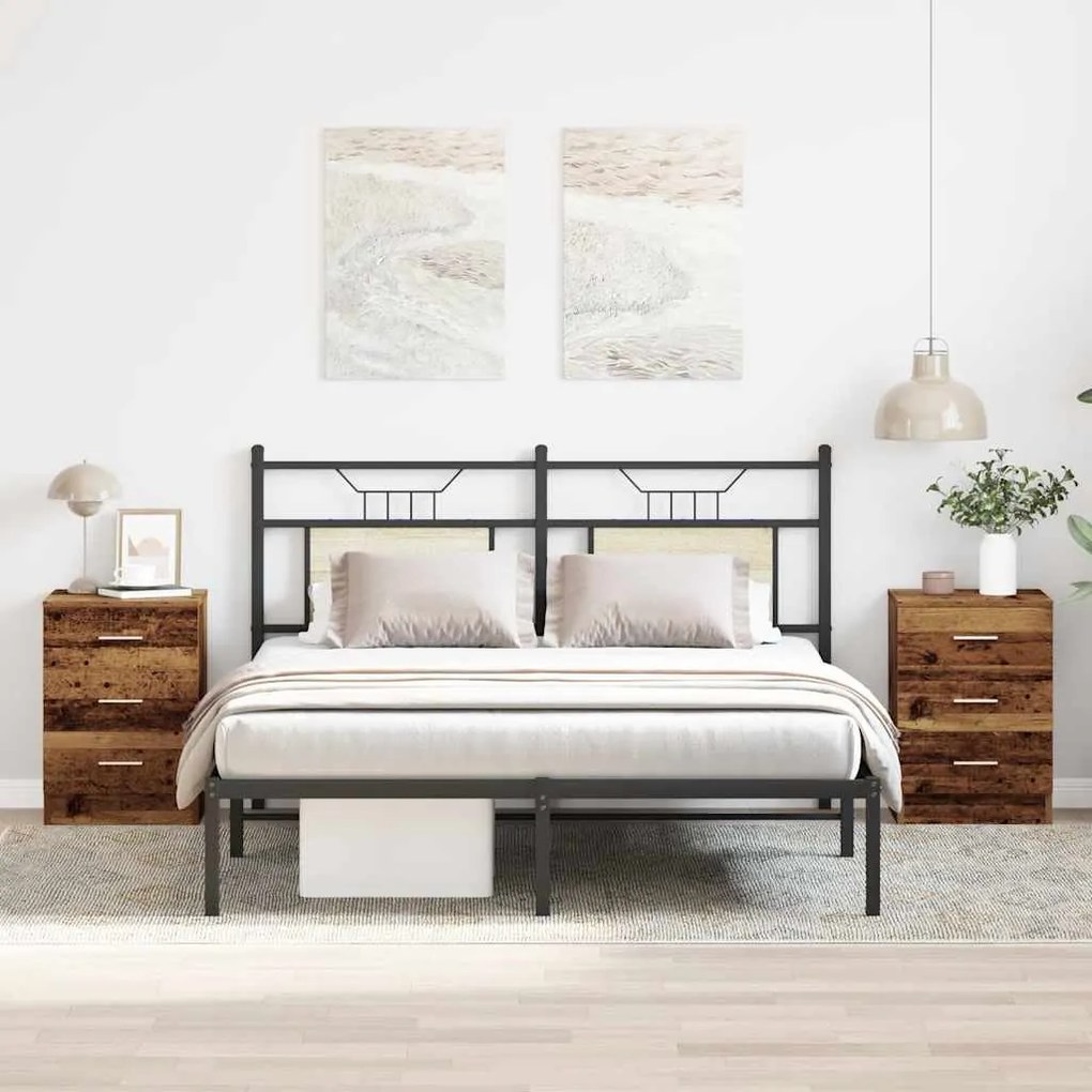 2 db antik fa szerelt fa éjjeliszekrények 38x35x55 cm