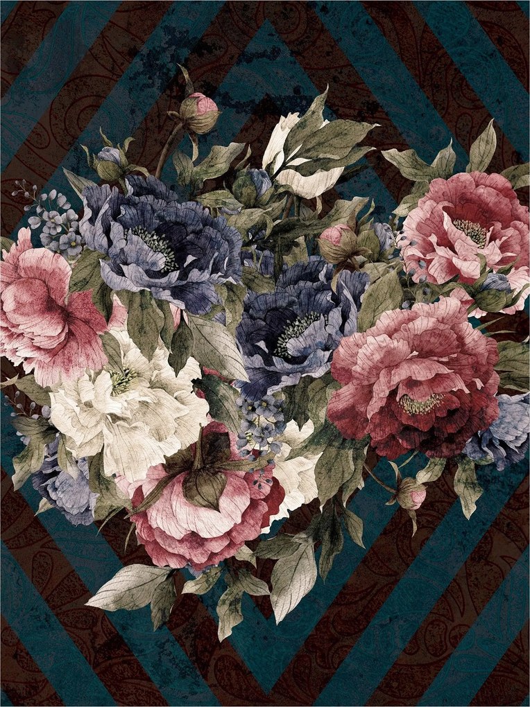 Flizelin fotótapéta Bazsarózsa Rózsa geometria Paisley kék 184x254 +ragasztó