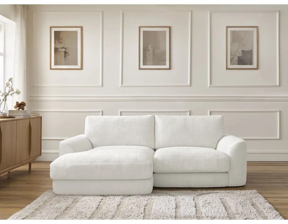 Fehér zsenília sarokkanapé (bal oldali-heverő résszel) Leonore – Bobochic Paris