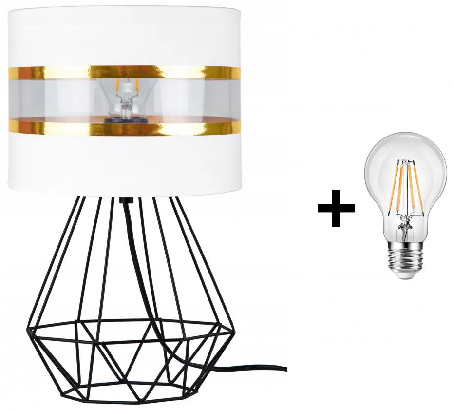 Glimex Abazur asztali/éjjeli lámpa fehér 1x E27 + ajándék LED izzó