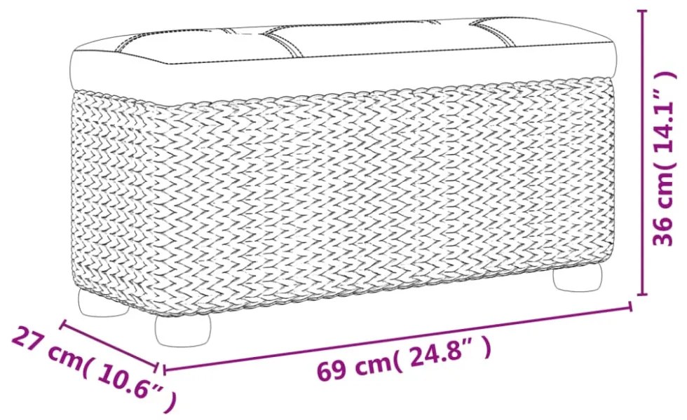 2 db gyékény tárolópad szürke párnával 69 cm