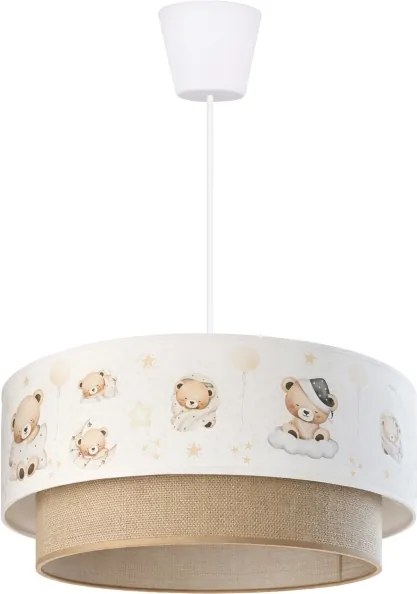 Brilagi- LED gyerek csillár zsinóron BOBO 1xE27/60W/230V átm. 40 cm fehér/bézs./mackó.