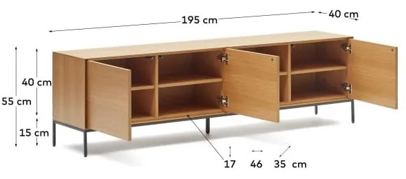 Natúr színű TV-állvány tölgyfa dekorral 195x55 cm Vedrana – Kave Home
