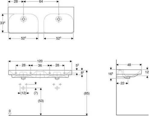 Geberit 500.224.01.1 - Függesztett kétmedencés mosdó Smyle Square 120x48 cm kerámia/fehér